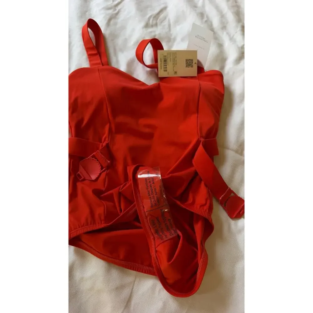 Alex Marie Signature Sculpt One Piece Swimsuit XS Poppy Red Belted NWT $112